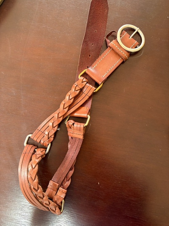 Linea Pelle Accessories - Linea Pelle Brown Braided Leather Belt with Brass Hardware